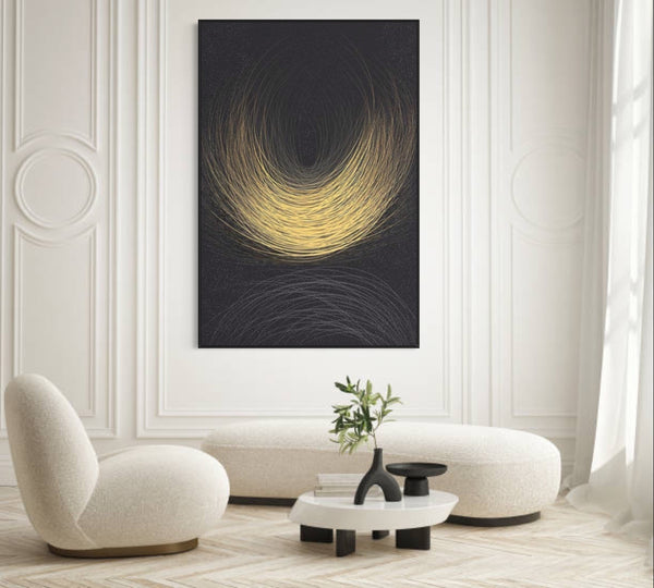 Modern Gold Black Canvas Framed Wall Art FR-1074