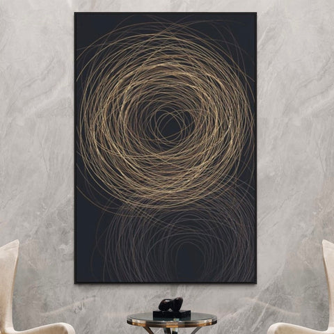 Gold black Circles Canvas Framed Wall Art FR-1068