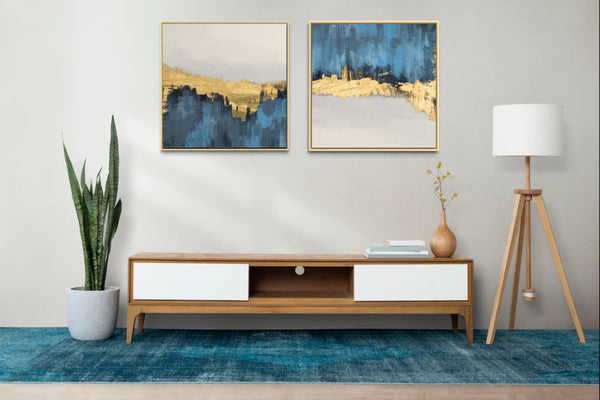 Modern Golden Blue Canvas Framed Wall Art FR-1048