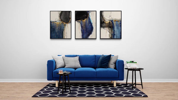 Blue Black Gold Canvas Framed Wall Art FR-1333