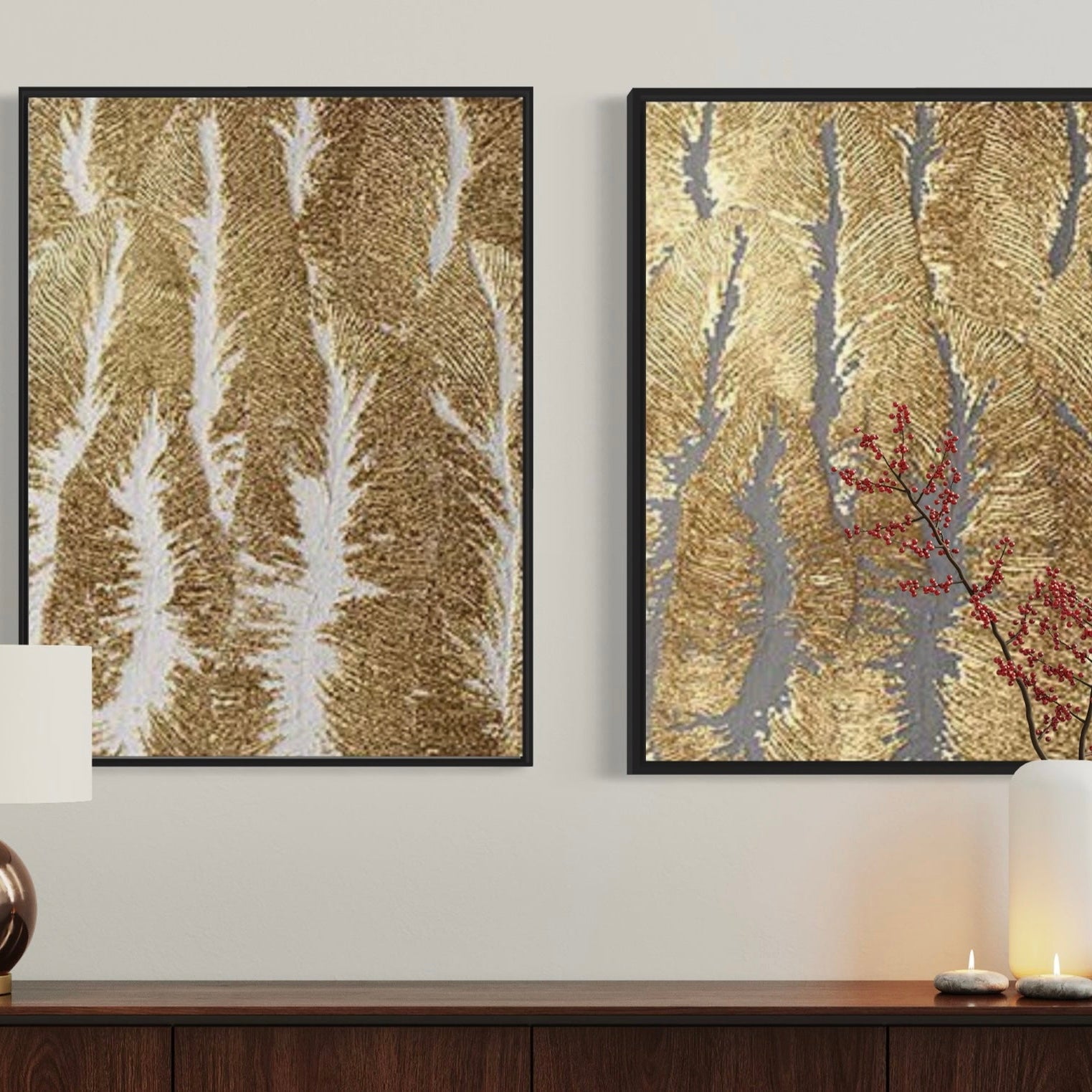 Gold Abstract Canvas Framed Wall Art FR-1231