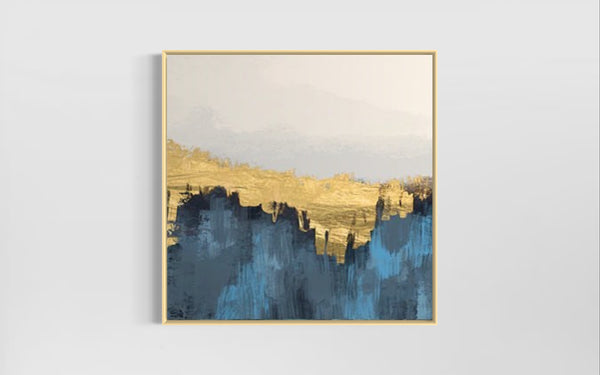 Modern Golden Blue Canvas Framed Wall Art FR-1048