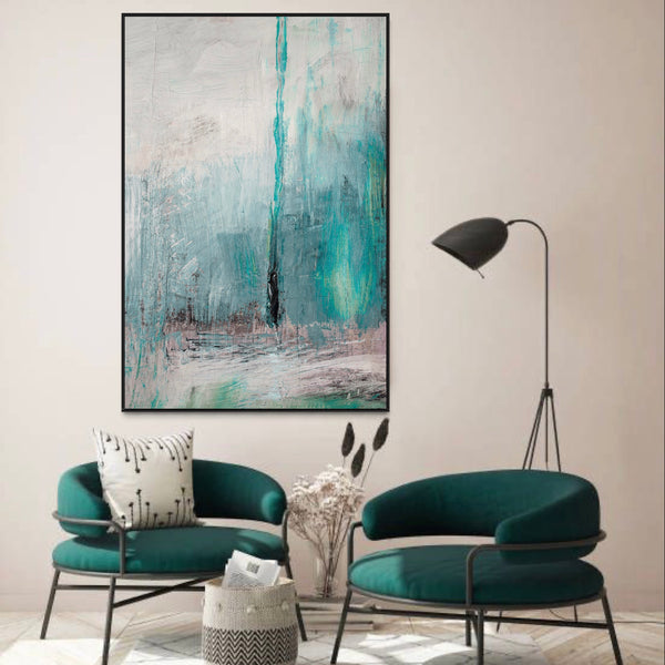 Turquoise Black Canvas Framed Wall Art FR-1351