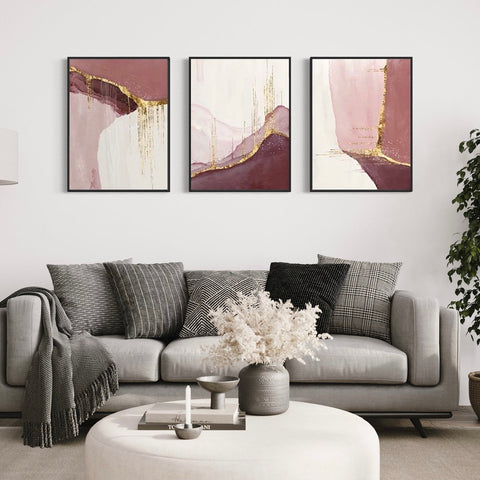 Pink Gold Abstract Canvas Framed Wall Art FR-1036