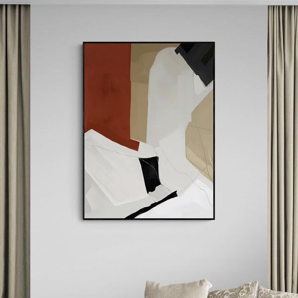 Beige Black Abstract Canvas Framed Wall Art FR-1360