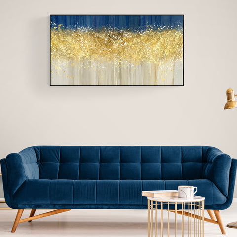 Blue Gold Abstract Canvas Framed Wall Art FR-1363