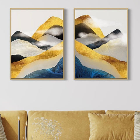 Gold Black Mountain Canvas Framed Wall Art FR-1093